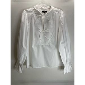 J. Crew Scalloped cotton poplin popover top shirt BL156 White Size Large
